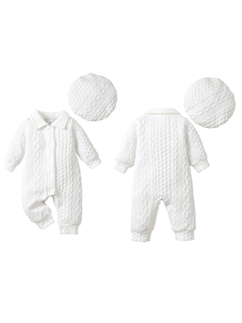 Description Picture 2 of itemBaby Boy Jumpsuit and Hat Set Long Sleeve Lapel Collar Romper with Cap Newborn Outfit