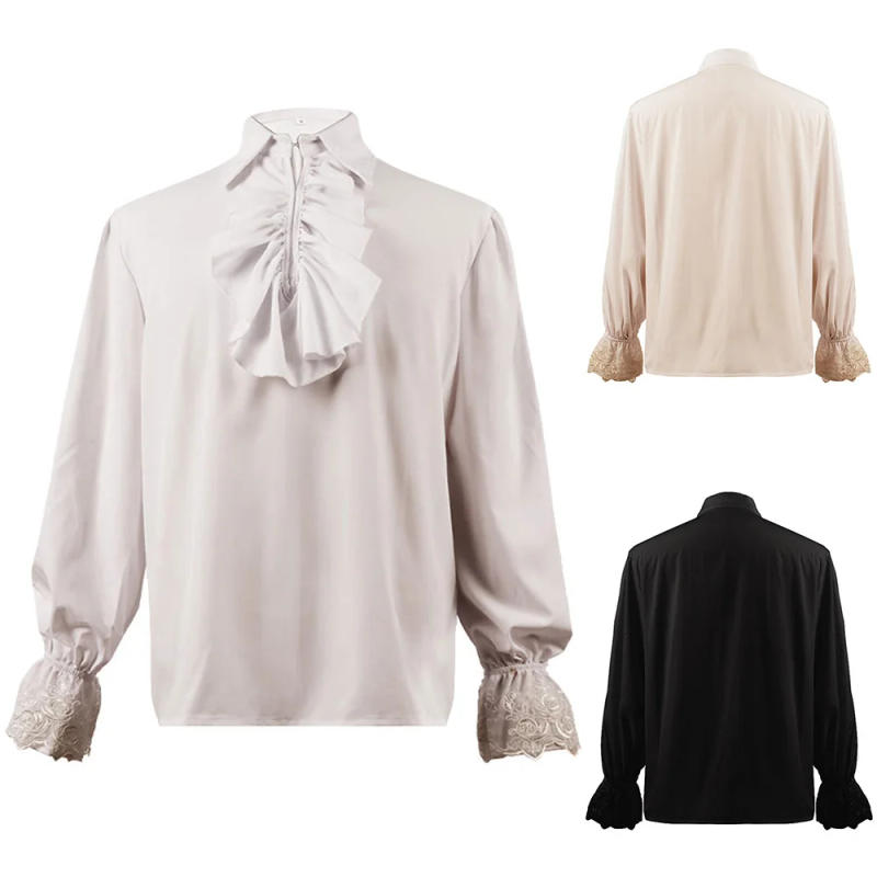 Description Picture 3 of itemMedieval Viking-Halloween Costumes Autumn Casual Shirts Steampunk Cosplay Bandage Long Sleeve Ruffled Shirt Gothic Blouse Tops