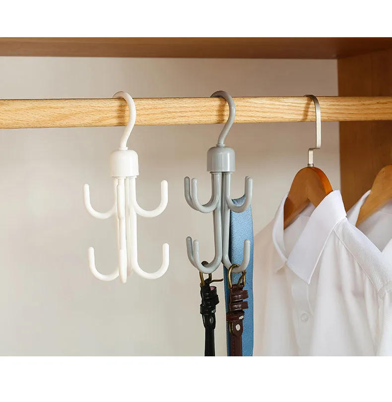Description Picture 5 of itemCreative 360 Degree Rotating Eight-claw Hook Multifunctional Wardrobe Bag Scarf Storage Hook Nail-free Plastic Tie Hanger