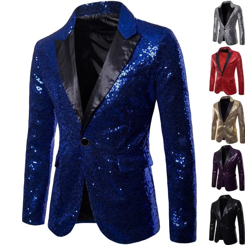 Description Picture 3 of itemMen's Suits Round Sequin Pocket Single Row Button Wedding Groom Stage Show Hosting Dinner Menswear Bar Dance Casual Men Blazer