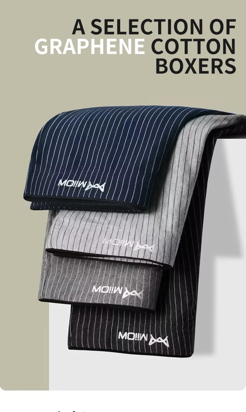 Description Picture 2 of itemMiiOW 4Pcs Cotton Men's Boxer Underwear Graphene Antibacterial Man Trunks Breathable Striped Men Underpants Boxers Male Panties