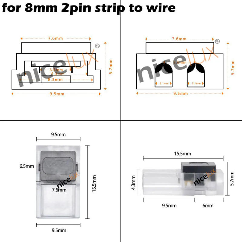 Description Picture 3 of item5pcs/lot 2pin LED Strip Connectors for 8mm 10mm IP20 LED Strip to Wire to Strip Power Use Welding Free Quickly Connect 3528 5050
