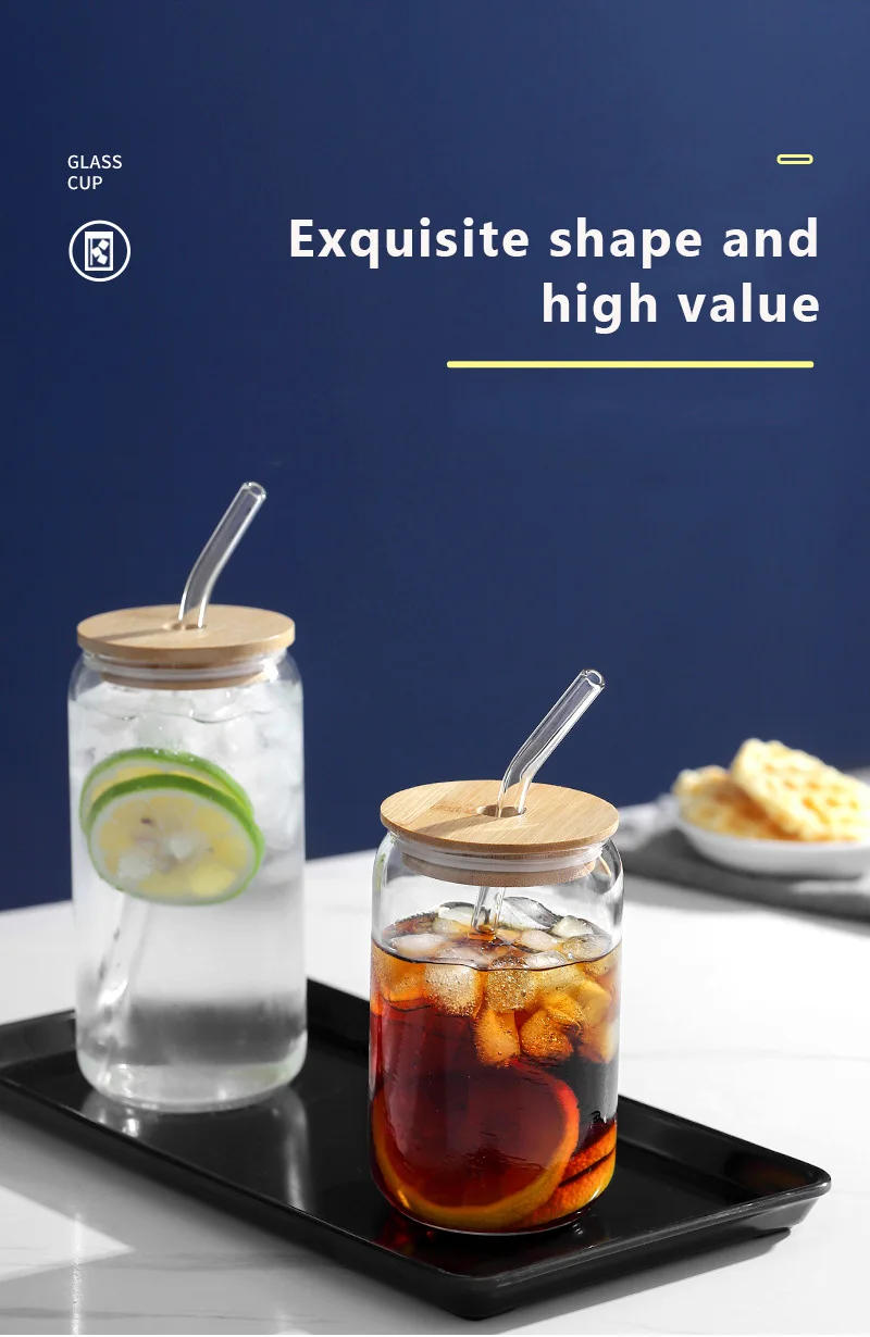 Description Picture 5 of item400ml/540ml Glass Cup With Lid and Straw Transparent Bubble Tea Cup Juice Glass Beer Can Milk Mocha Cups Breakfast Mug Drinkware