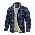 Plaid Jacket Plaid Print Lapel Men's Winter Jacket with Soft Plush Pockets Single-breasted Design Thickened Long for Casual