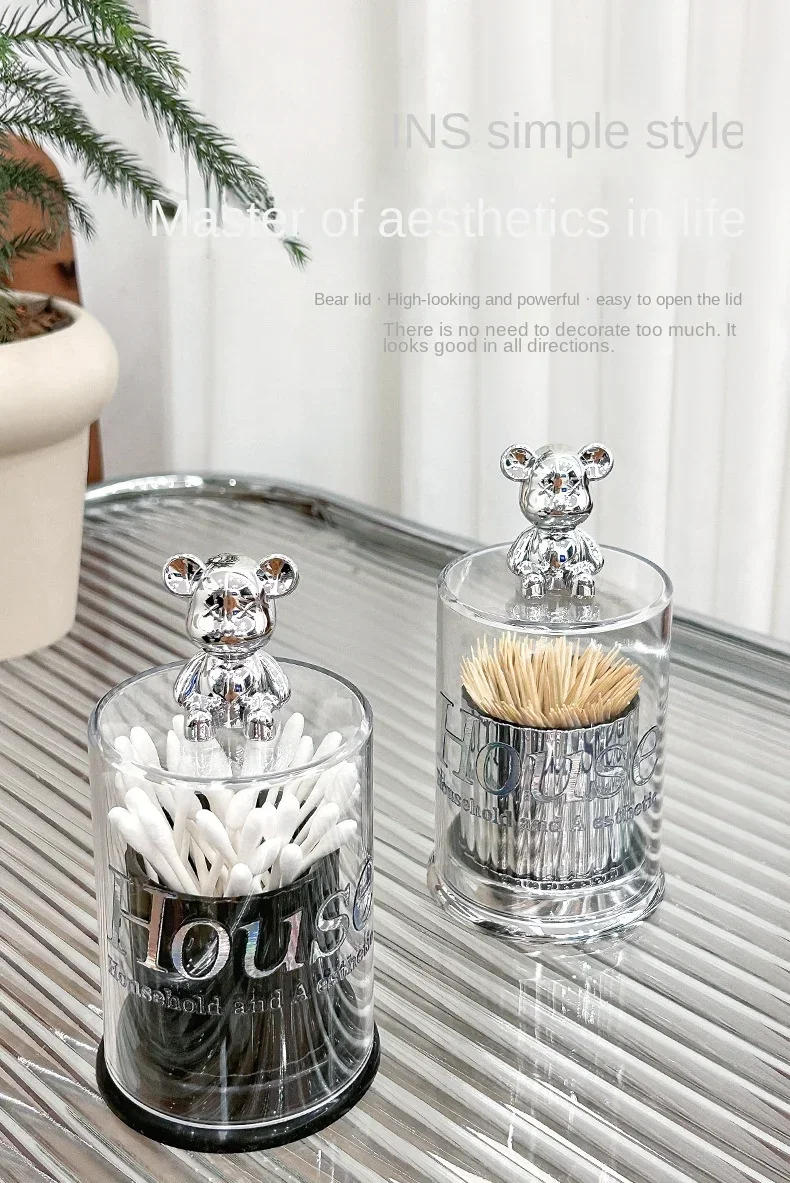 Description Picture 4 of itemCute Bear Toothpick Holder Cotton Swab Rod Storage Box Cosmetics Jewelry Bathroom Makeup Container Lipstick Organizer Box