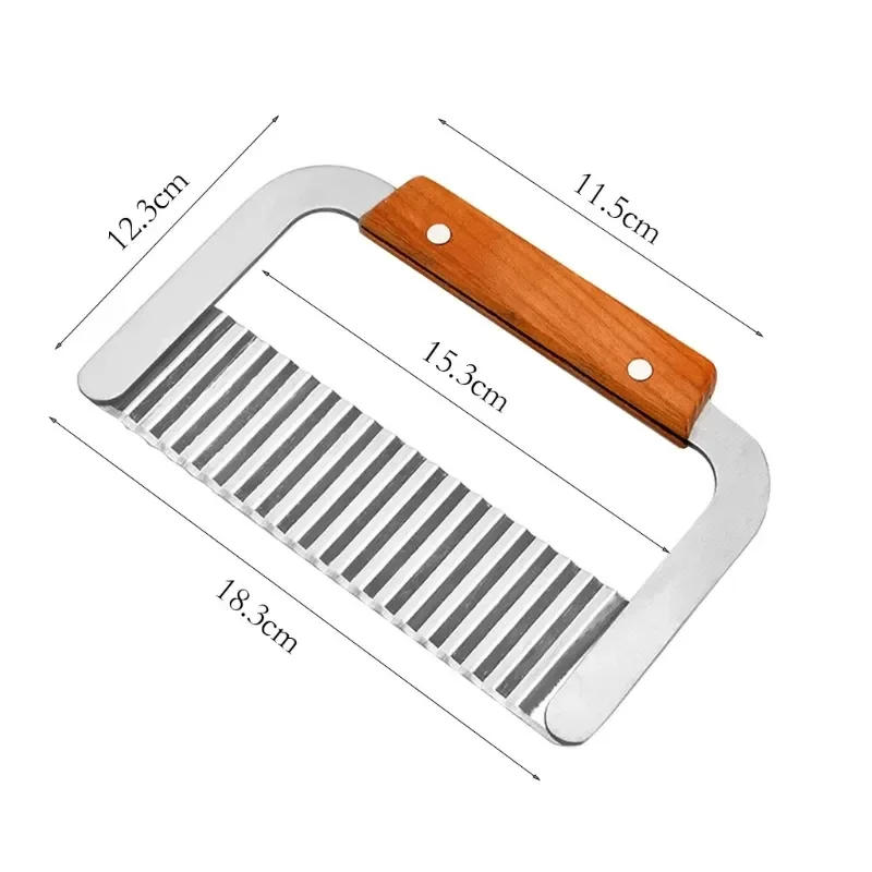Description Picture 4 of itemStainless Steel Potato Chip Slicer Dough Vegetable Fruit Crinkle Wavy Slicer Knife Potato Cutter Chopper French Fry Maker Tools