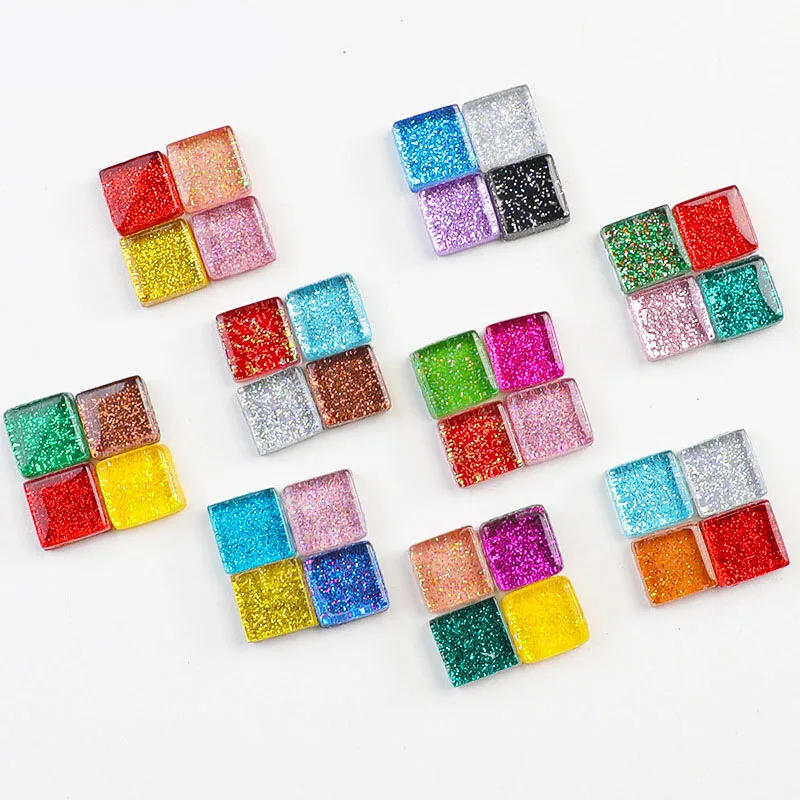 Description Picture 4 of item50PCS Diy Colorful Glitter Glass Mosaic Stones Mosaic Tiles Glass Pebbles Crafts Material Puzzle For Diy Mosaic Making 9*9mm