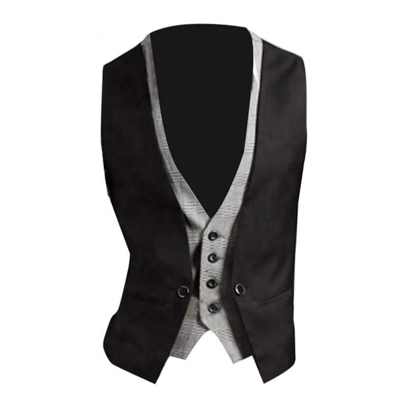 Description Picture 5 of itemFashion Men Vests Fake Two-pieces V Neck Sleeveless Button Pocket Fashion Waistcoat Jacket Men's Clothing Summer 2021