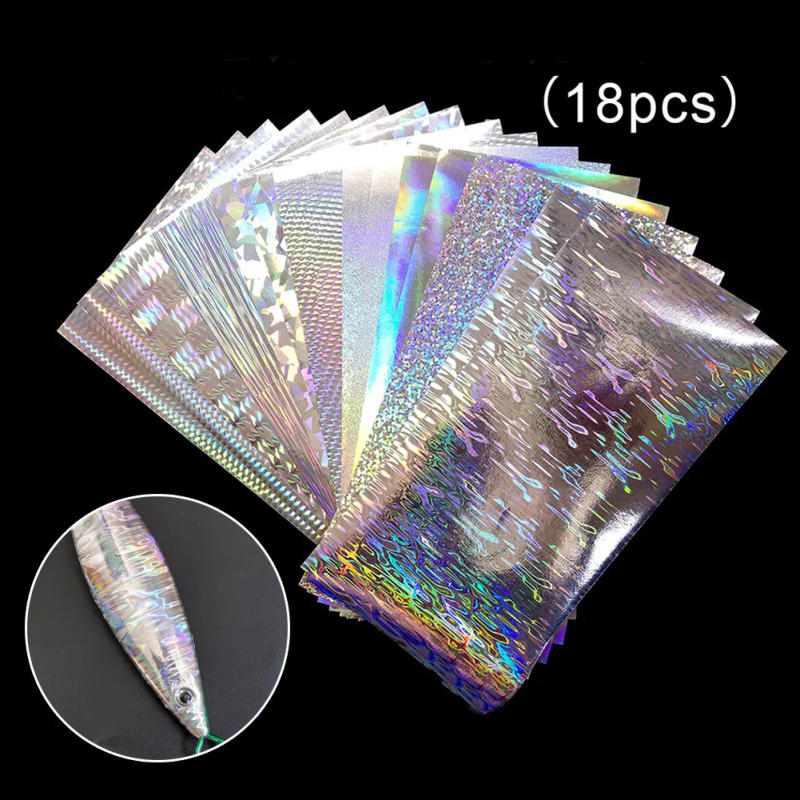 Description Picture 3 of item18pcs Fish Scale Lure Stickers 20*10cm Flasher Dodger Lure Reflective Holographic Fishing Lure Tape Silver Laser DIY Fish Skin