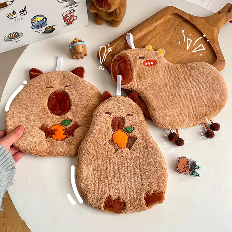 Description Picture 4 of itemCute Hand Towel Capybara Hand Towels Kids Gifts Coral Fleece Absorbent Bathing Towels Kitchen Hanging Towels Soft Wipe Dishcloth