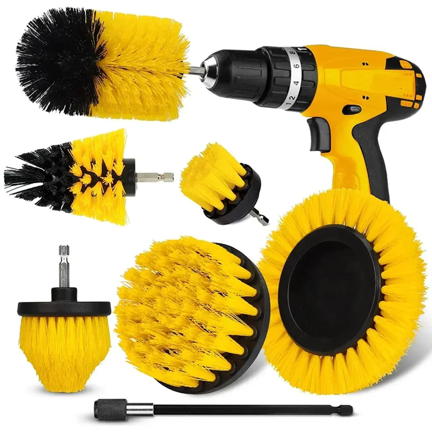Description Picture 2 of item7-Piece Drill Brush Attachment Set, Cleaning Brush Tool Kit, Multi-Purpose Drill Brush with Extension Pole for Floor, Automotive