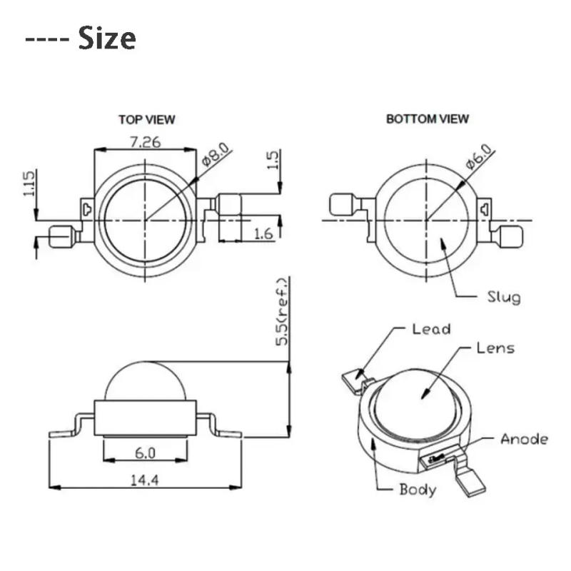Description Picture 4 of item10Pcs 1W 3W 5W Royal Blue LED Grow Chip 440nm Light Beads Emitter Blub LED Chip For Indoor Aquarium Plant Grow
