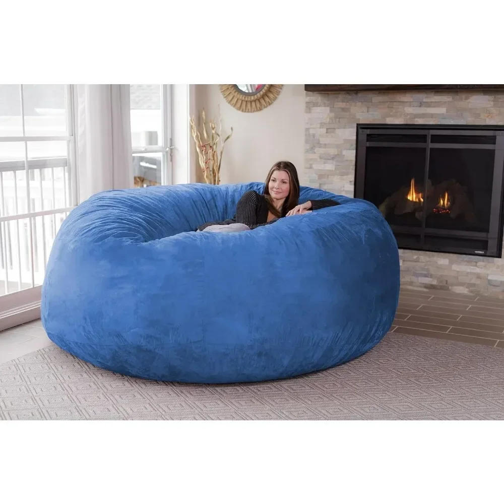 Description Picture 5 of itemBean Bag Unfilled Chair for Adults/teenagers, Ultra Soft Dutch Velvet Cover, Living Room Round Fluffy Lazy Sofa, Blue -86x56cm