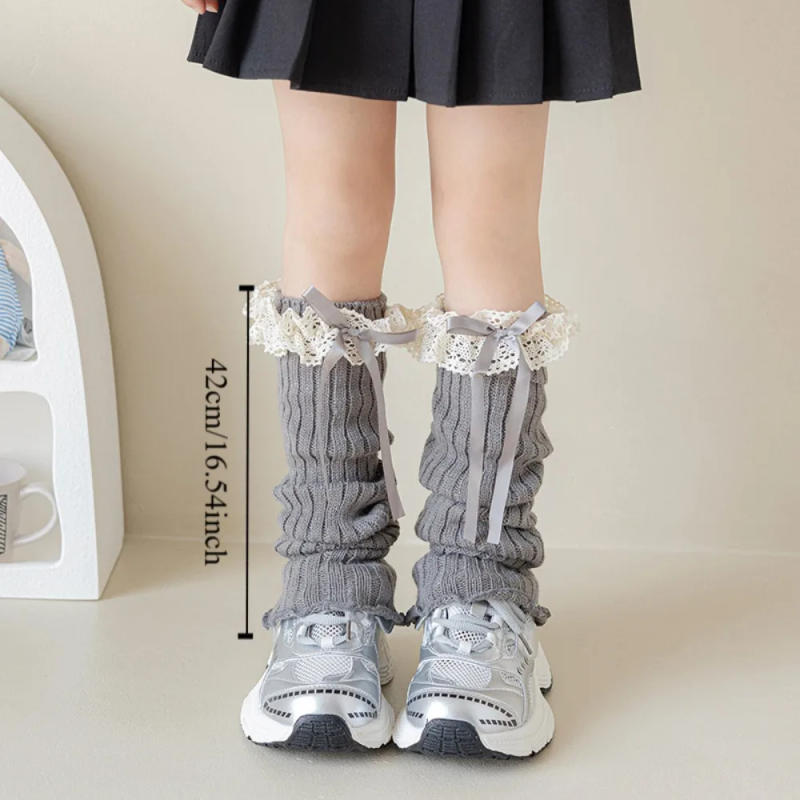Description Picture 3 of itemCasual Harajuku Bow Ribbon Leg Warmers Long Stockings Solid Color Knitted Foot Cover Kawaii Sweet Lolita Knitted Socks Lady