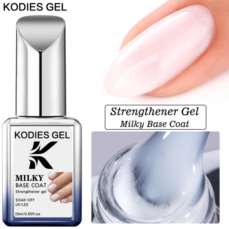 Description Picture 2 of itemKODIES GEL Milky White Base Coat Gel Nail Polish Strengthener Gel Primer 15ml New Formula Semi Permanent UV Rubber Base Manicure