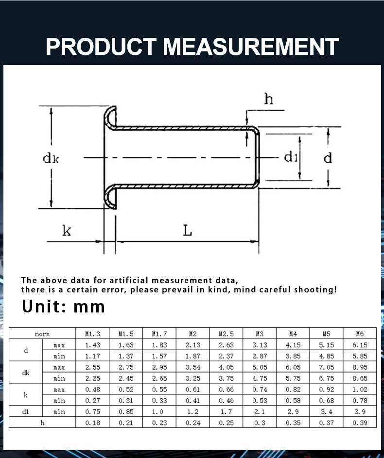 Description Picture 4 of itemBrass Copper Hollow Rivet M1.3 M1.5 M1.7 M2 M2.3 M2.5 M3 M4 M5 M6 Double-sided Circuit Board PCB Nails Through-Hole Tubular Nuts