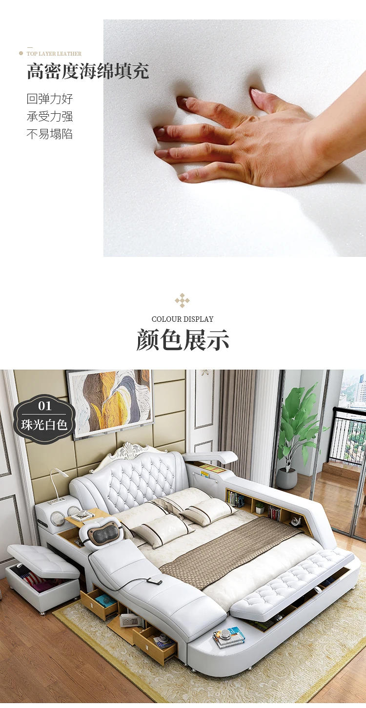 Description Picture 5 of itemWhite High End Double Bed Designer European Luxury Modern Twin Bed Frame Platform Multifunctional Cama Box Casal Furniture