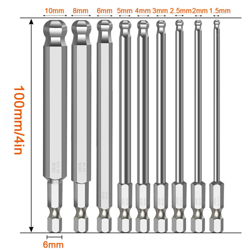 Description Picture 3 of item1pc Ball End Screwdriver Bit Alloy Steel Metric Hex Bit Long Magnetic Driver Bit H1.5/H 2/H 2.5/H3/H4/H5/H6/H8/H10 Hand Tools