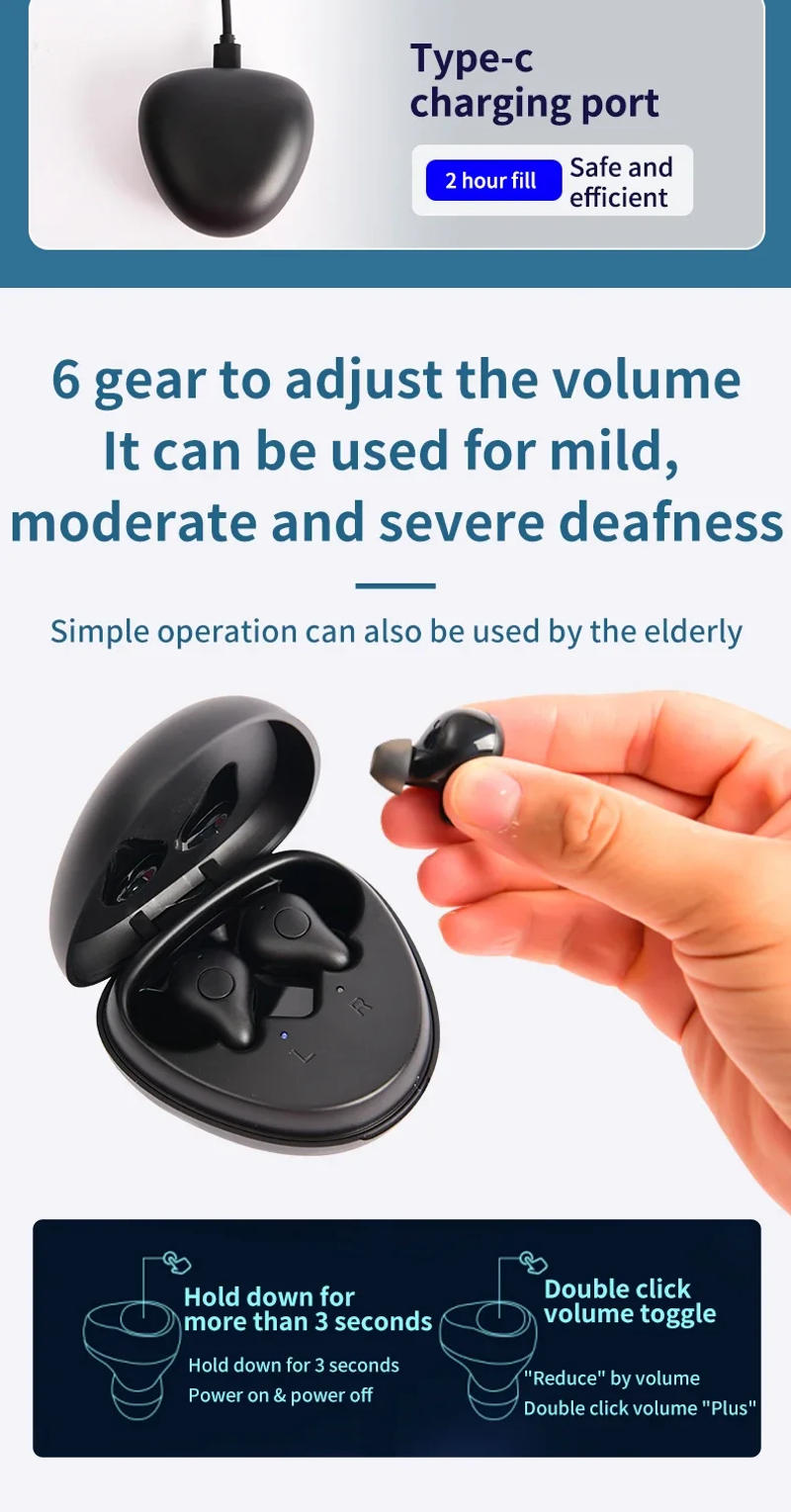 Description Picture 6 of itemBluetooth Hearing Aids Digital CIC hearing aid Severe Hearing Loss Rechargeable Sound Amplifiers 16 Channels Powerful Ears Aids