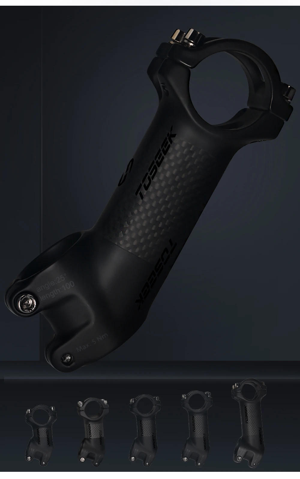 Description Picture 3 of itemToseek 31.8mm Carbon Fiber Mtb Stem 25/35 Degree Bicycle Stem Ultralight Bike Table 70/80/90/100mm Mtb Power Bicycle Accessories