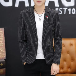 Jacket for Men Black Single Breasted Plaid Coats Man Suits and Blazers High Quality Simple Original Fashion 2024 Casual Summer
