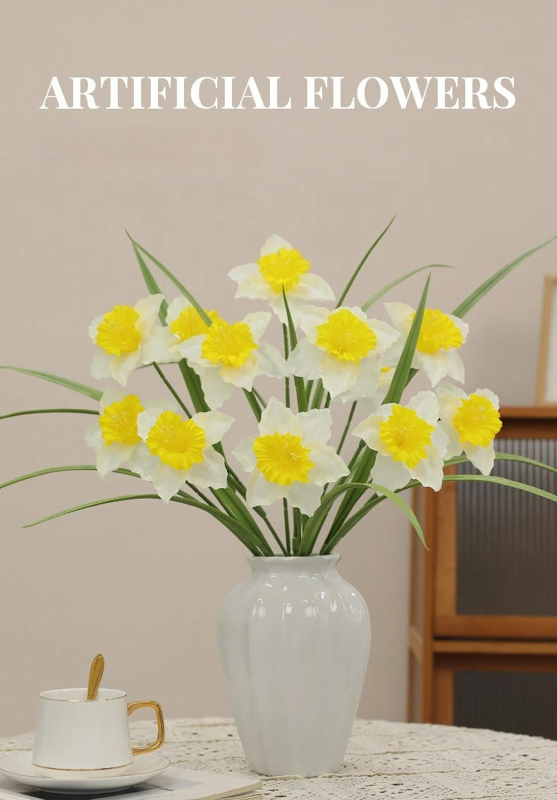 Description Picture 2 of itemArtificial Flowers Silk Daffodil Bouquet Fake Flower Wedding Decorative White Simulation Narcissus Plant Floral Hall Decoration