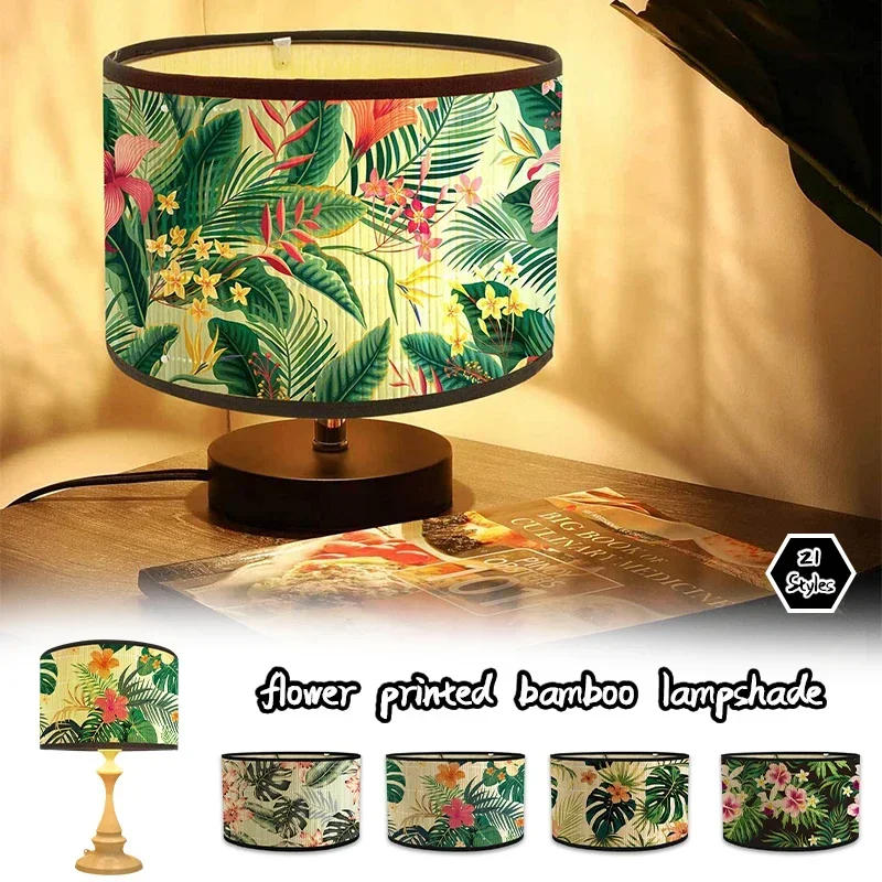 Description Picture 6 of itemE27 Vintage Flower Printed Lampshades Bamboo Handmade Lamp Cover Bar Cafe Wall Table Lamp Light Cover Home Decor Art Chandelier