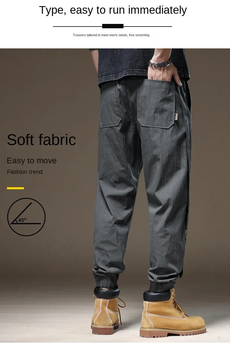 Description Picture 5 of itemStitching Overalls Men's High Street Contrast Color Fashion 2024 Summer Trendy All-Match Ankle-Tied Casual Pants