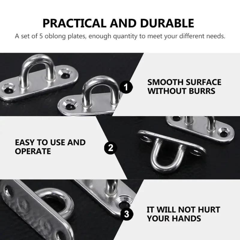 Description Picture 6 of item5-Piece Heavy-Duty Stainless Steel Eye Plate Hooks - Wall & Ceiling Mount, U-Boat Design For Garage Hammocks And More
