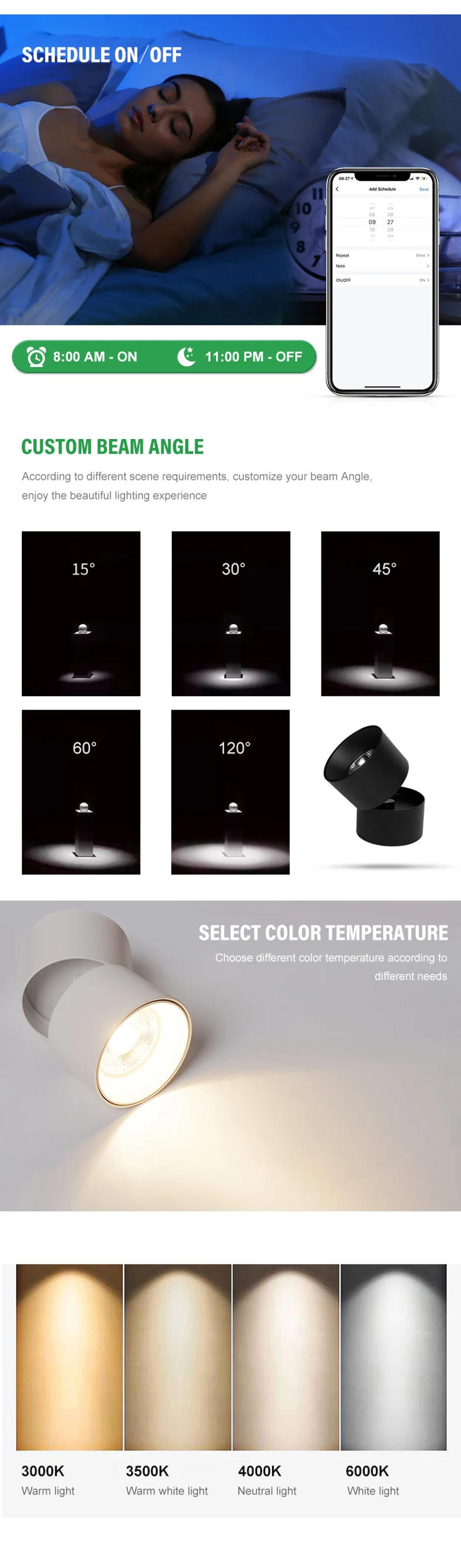 Description Picture 5 of itemTuya Smart RGB 2700K-6500K LED Foldable Downlight  Ceiling Spotlight ,Dimmable Color Changing,Work with Alexa/Google