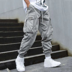 2024 Fashion Men Cargo Pants Mens Trousers Hip Hop Joggers Pockets Purple Men Streetwear Sweatpants Korean Ankle-Length Pants