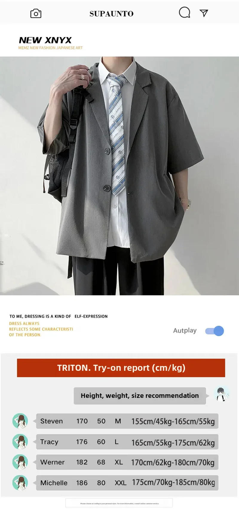 Description Picture 2 of itemTrendy Hong Kong Style Casual Western-style Suit Jacket For Men Fashionable Simple Summer Blazer Youthful Five-button Sleeve