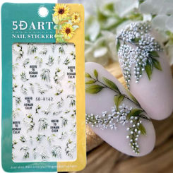 5D Embossed Nail Art Stickers White Lily of the Valley Tulip Dreamcatcher Gel Polish Wedding Flower Engraved Slider Tips BE5D-K
