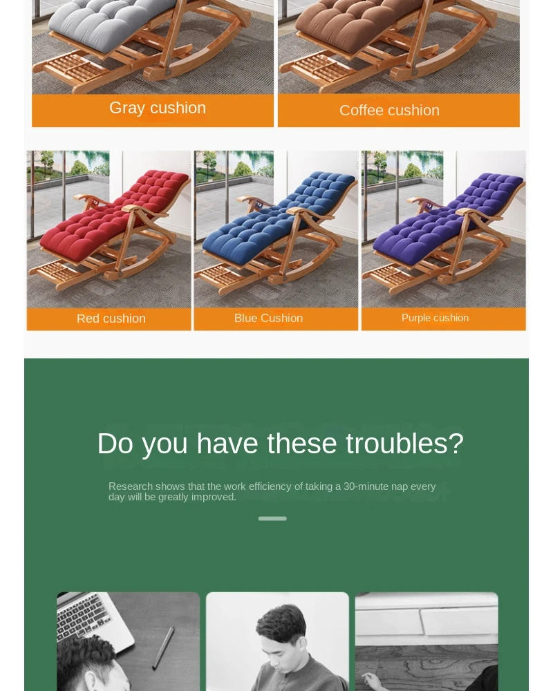 Description Picture 4 of itemBamboo adults Folding Rocking chair balcony Relax reclining chair Living room Armchair  Sun lounger Chair bed Design ergonomic