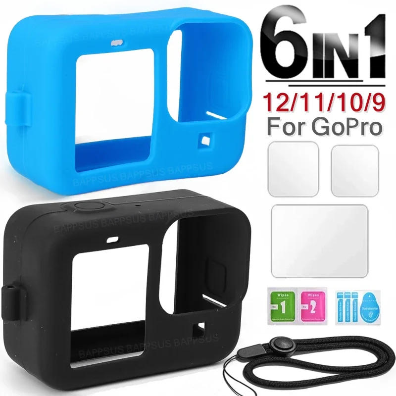 Description Picture 2 of itemFor GoPro Hero 12 11 10 9 Silicone Case Protective Sleeve Lanyard Tempered Glass Screen Protector Lens Cap For GoPro12 Pro11 10