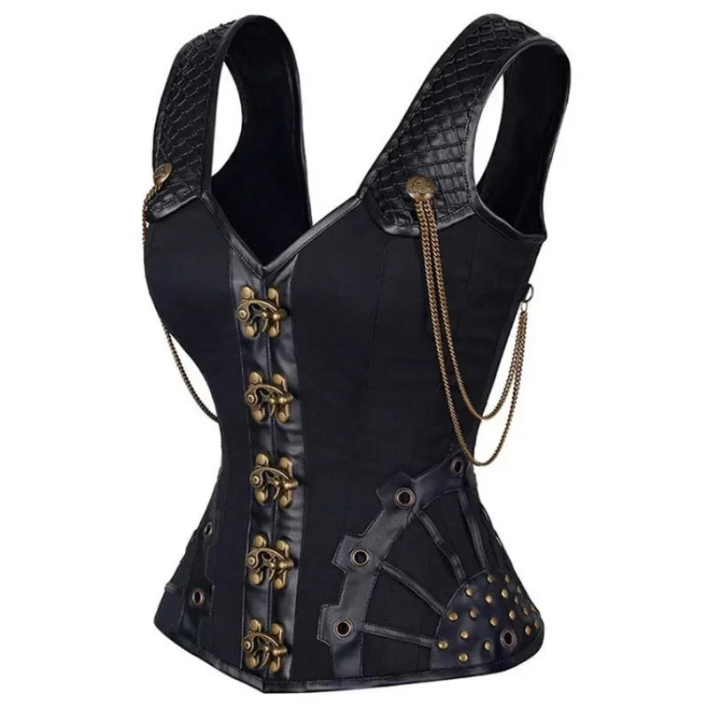 Description Picture 4 of itemSteampunk Leather Women Corset Straps Overbust Corsets Vest Vintage Gothic Corsets Bustiers Top
