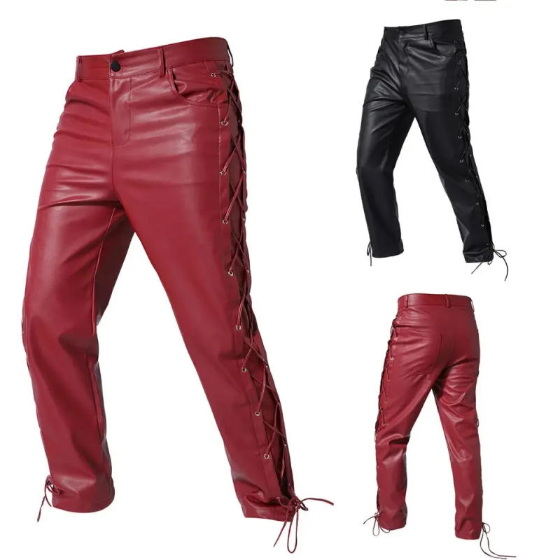 Description Picture 4 of itemTrendy, Fashionable, Handsome, and Fashionable Solid Color Versatile Casual Men's Leather Pants