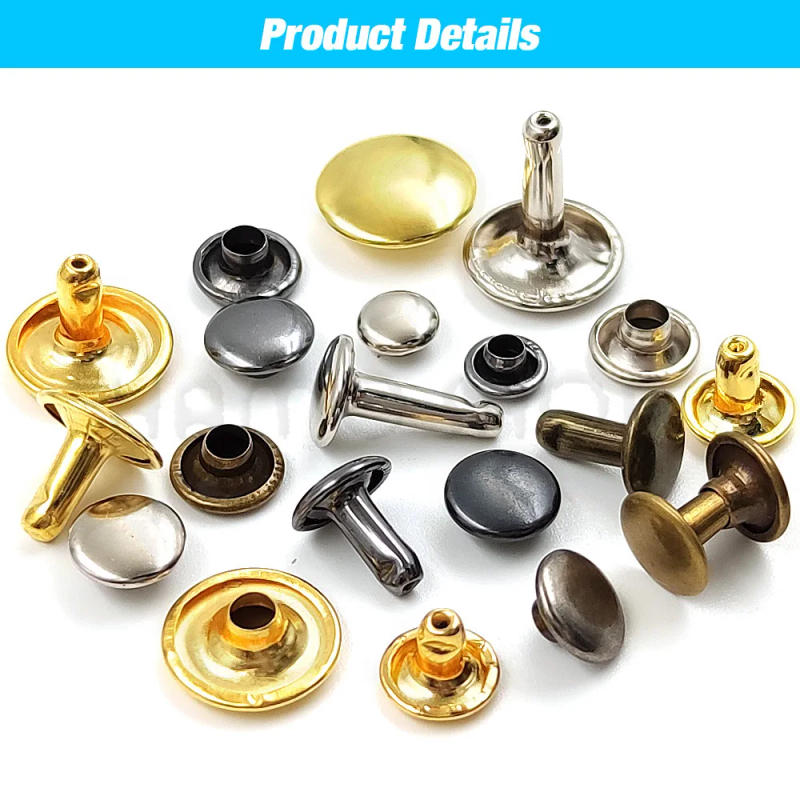 Description Picture 5 of item100 Sets 5-15mm Metal Double Cap Rivets Stud Round Nail Button With Tool For Leathercraft Repair Shoes Bag Belt Clothing Garment
