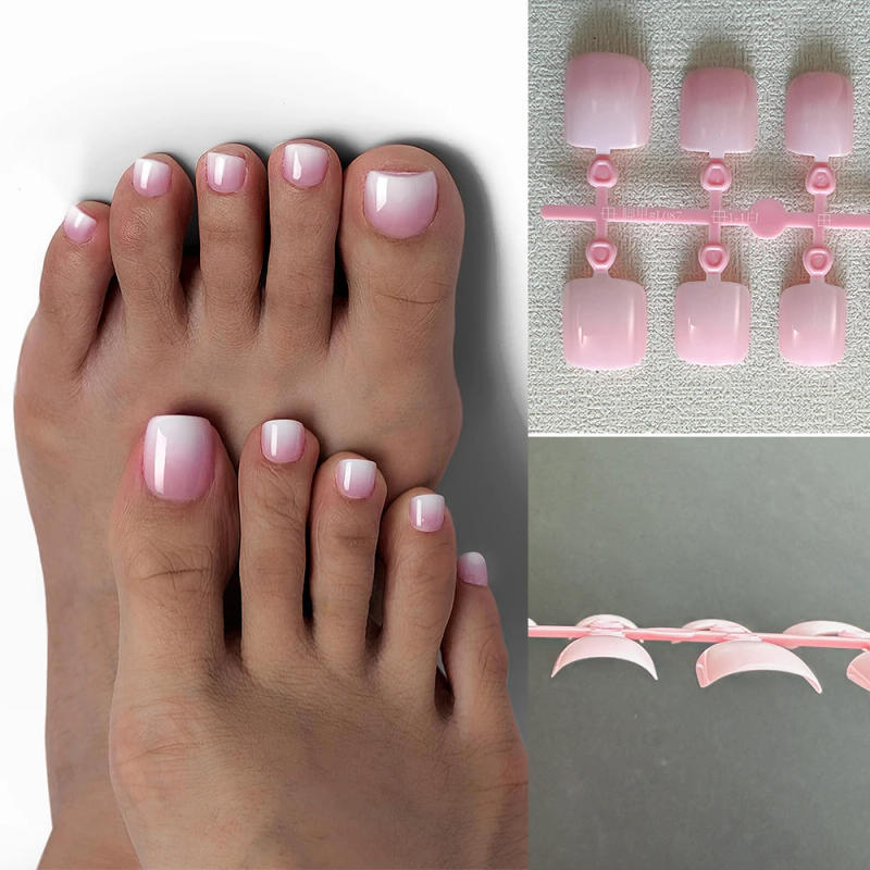 Description Picture 2 of item120pcs Gradient Short Ballet Press on Toenails Wearable Simple Nude Color False Toe Nails Full Cover Finished False Nail Tips *&
