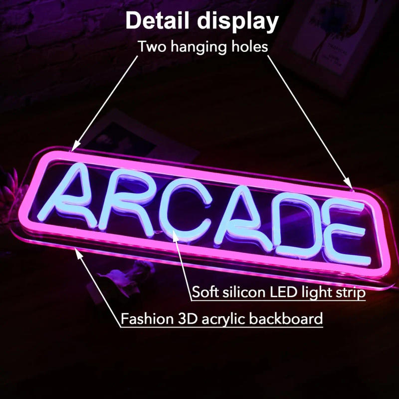 Description Picture 4 of itemArcade Neon Sign LED Neon Light Sign  For Game Room living room dorm Pub bar Wall Decor Birthday Christmas Gift Night Light