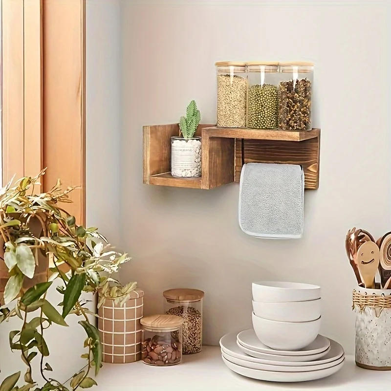 Description Picture 4 of itemWooden Wall Mounted Towel Rack & Tissue Holder with Shelf Farmhouse Bathroom Organizer  Mounted Towel Rack Tissue Holder