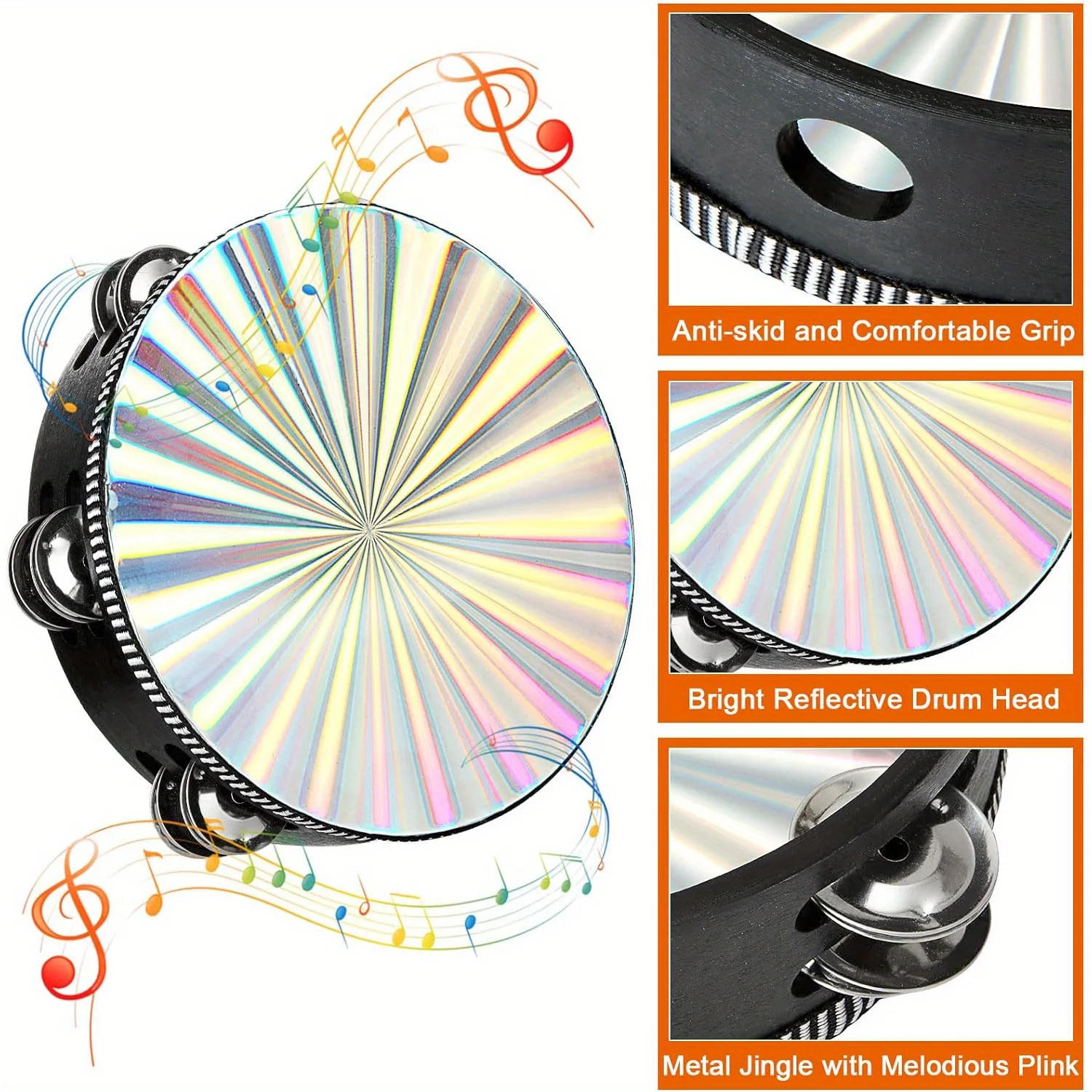 Description Picture 6 of item1Pc Radiant Tambourine 6/8/10 inch Tambourine Musical Educational Instrument Rhythm Percussion Tambourine  (Double Row)