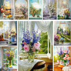 Flowers Art Pre-Printed Cross Stitch Kit DIY Embroidery DMC Threads Hobby Craft Knitting Handicraft Jewelry Room Decor Package