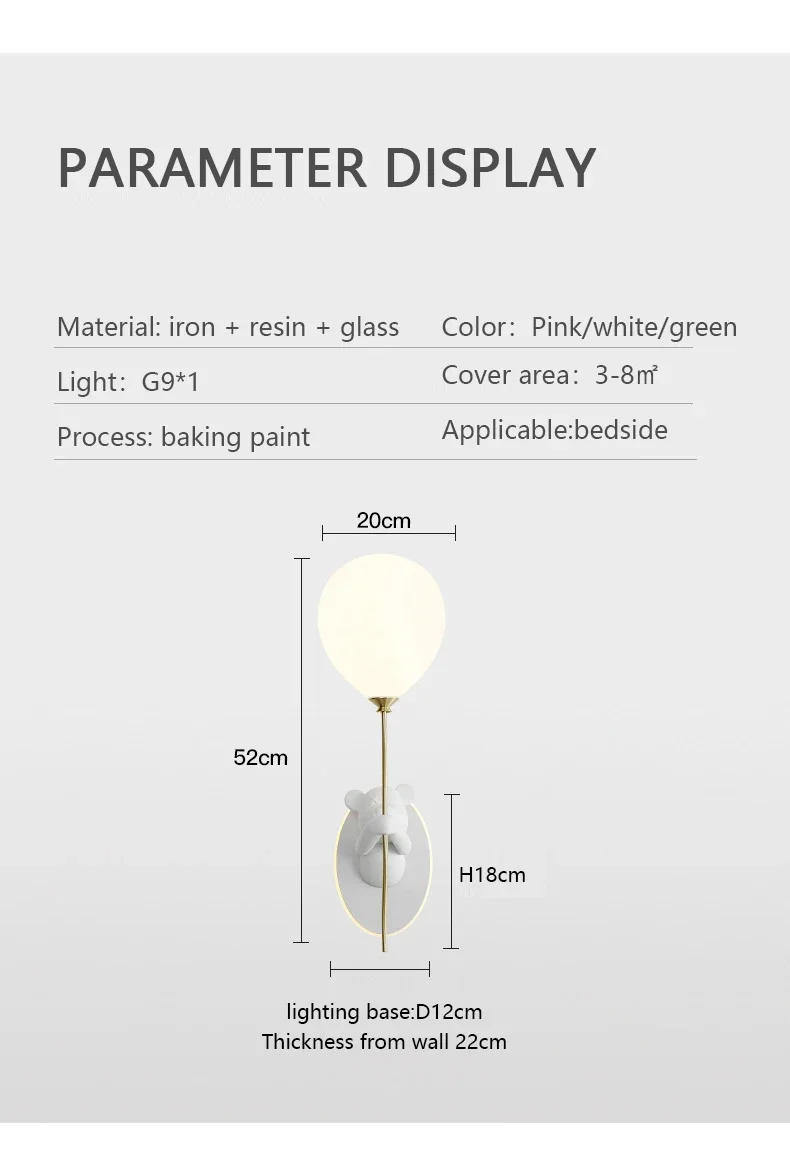 Description Picture 6 of itemCreative Cartoon Bear Balloon Nordic Led Wall Lamps Simple Children's Room Lamp Lighting Bedside Ambience Light Luster Fixtures