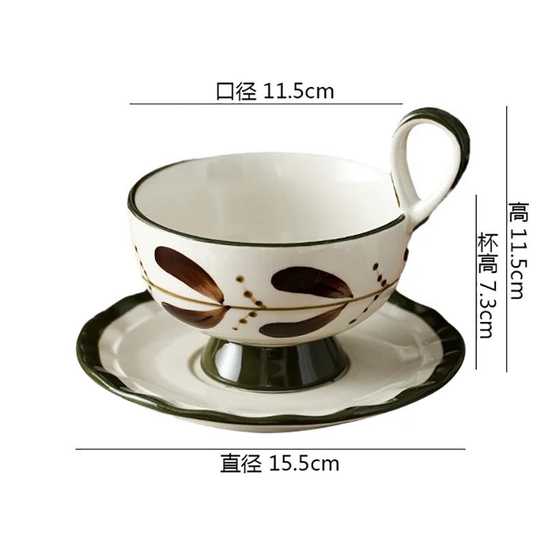Description Picture 2 of itemVintage Ceramic Mug and Dish Set Floral Pattern Coffee Cup Latte Cup Milk Cup Beverage Cups Teacup Household Beverage Container