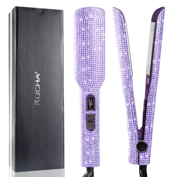 Hair Straightener Rhinestone Flat Iron Titanium Dual Voltage Iron Professional Hair Tools LCD Display 2 Inch Plate Irons