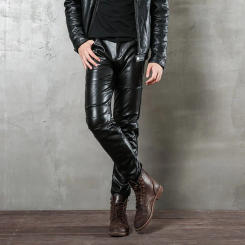 Mens Imitation Leather Pants Punk Tight Long Leggings Mens Party Micro Elastic Motorcycle Pants for Men