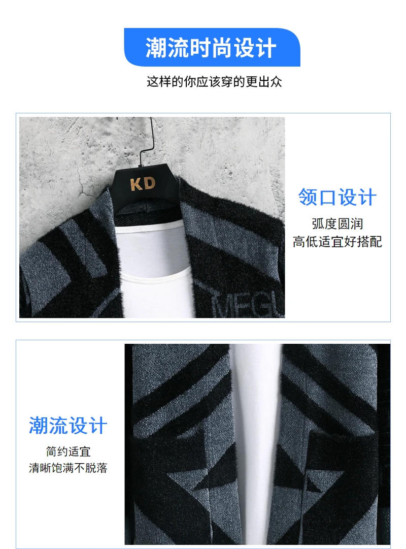 Description Picture 5 of item2024 Spring Autumn Male Korean Fashion Print Cardigan Sweater Homme Simple All-match Knitted Coat Men's Outwear Top Hombre