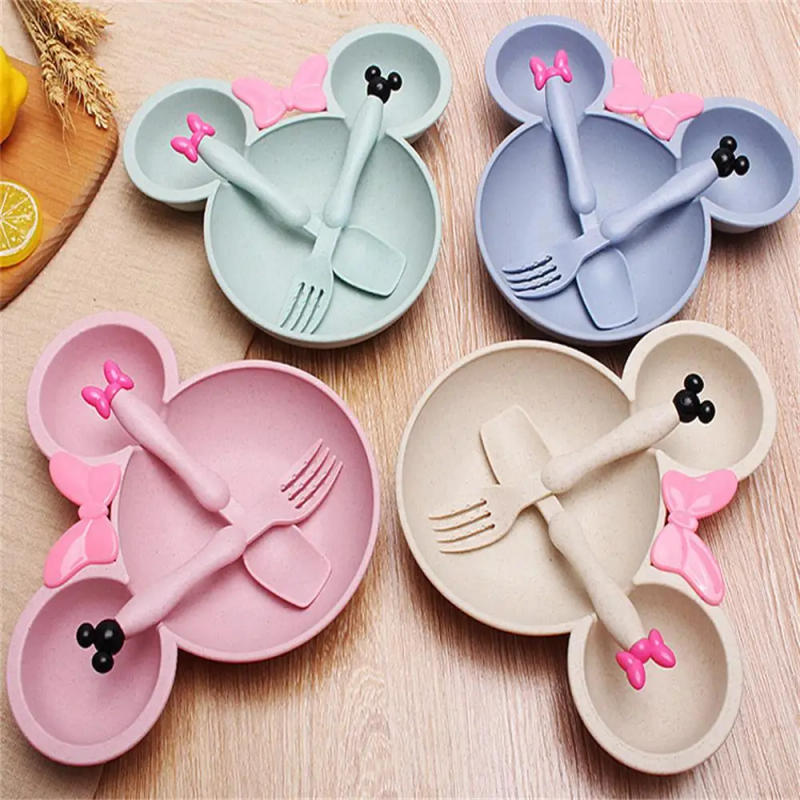 Description Picture 4 of item3 Pcs/Set Wheat Straw Children'S Tableware Set Kindergarten Baby Feeding Supplement Dinner Plate Bowl Spoon Fork Children'S Tabl