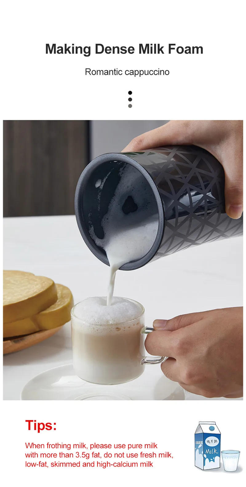 Description Picture 6 of itemElectric Milk Frother Automatic Hot and Cold Milk Frother Warmer for Latte Foam Maker for Coffee Hot Chocolates Cappuccino EU